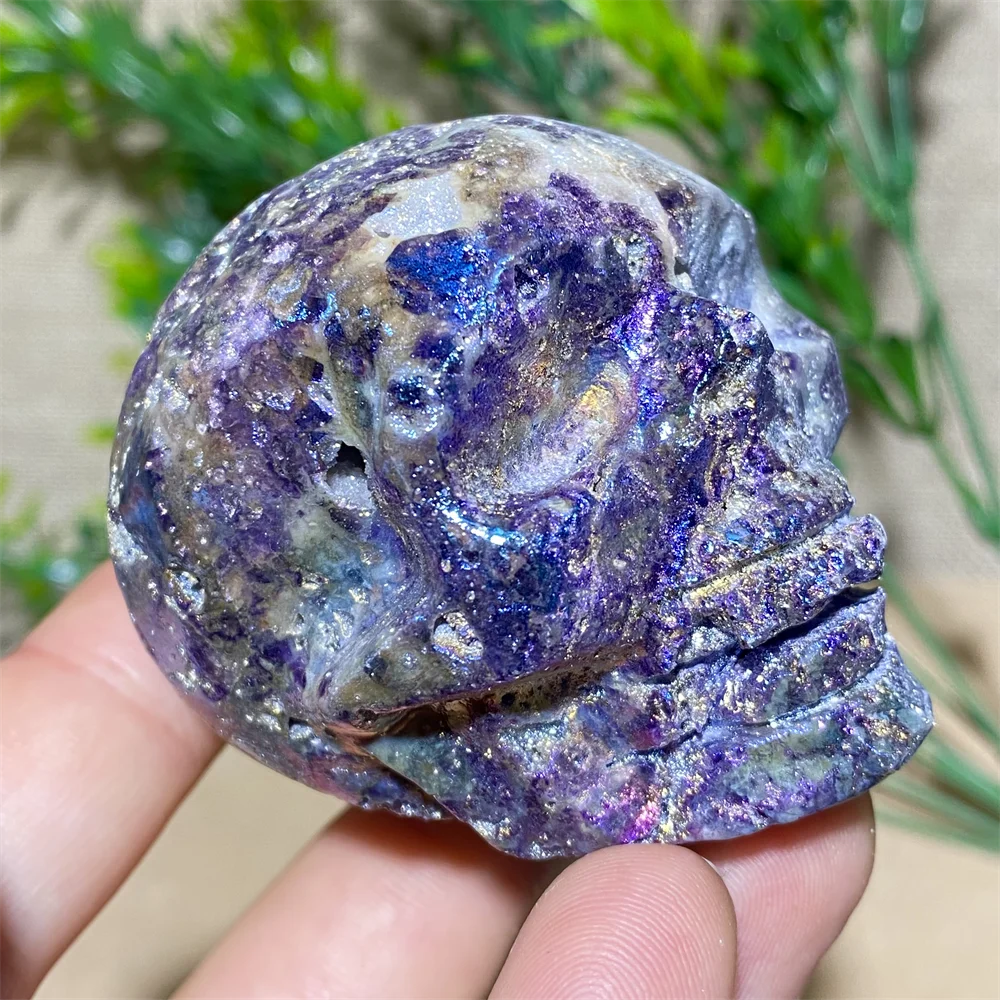 

Purple Aura Sphalerite Skull Quartz Crystal Natural Stone Gems Mineral Geode Reiki Meditation Wichcraft Home Decor For Room