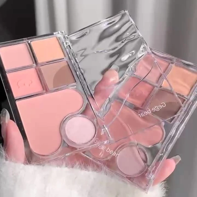 6 Colors Pink Heart Eyeshadow Palette Comprehensive Eye Shadow Disc Beginner Matte Highlight Brightening Powder Blusher One Disc eye shadow plate