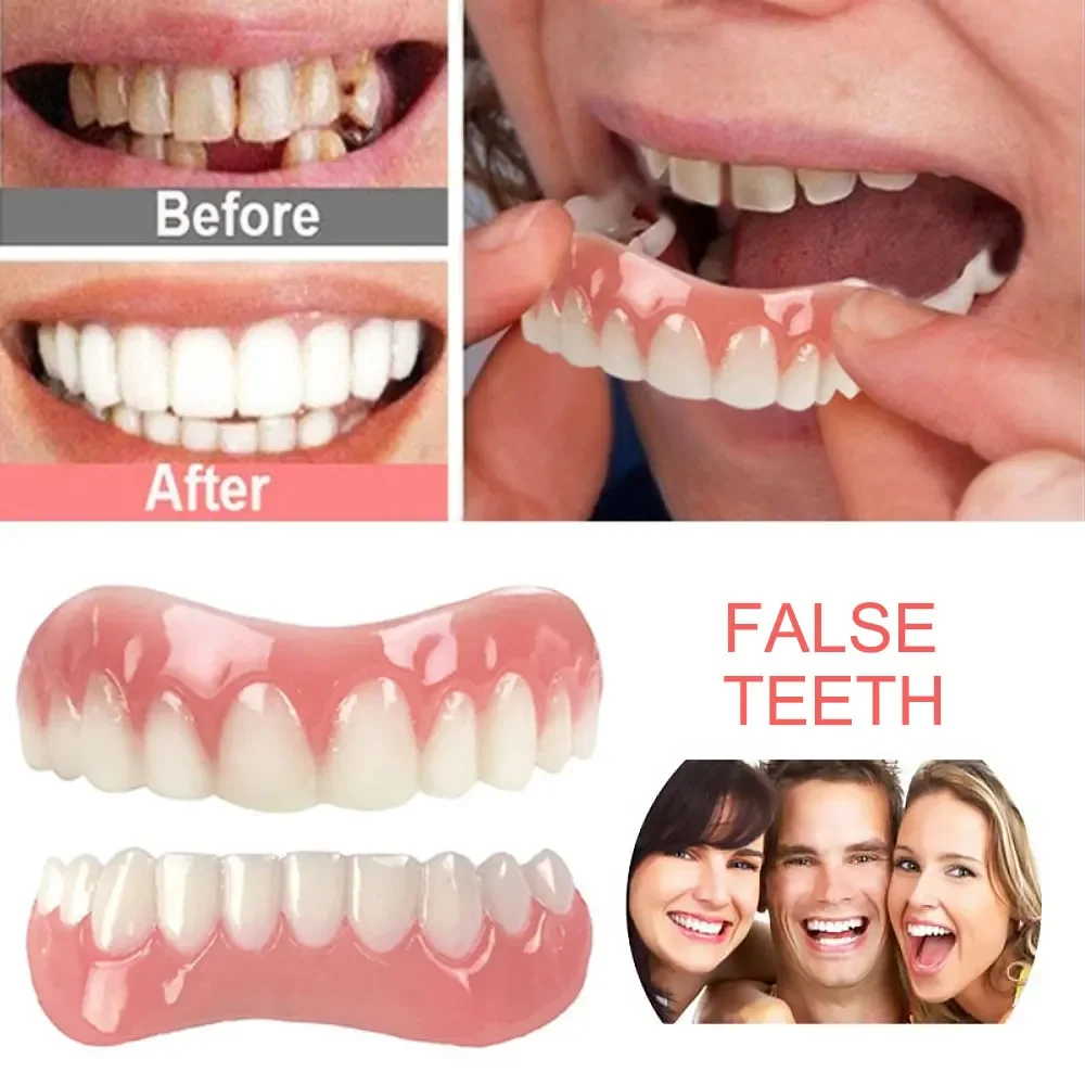 Silicone Upper/Lower False Teeth Perfect Laugh Veneers Dentures Paste Oral Hygiene Tools Fake Teeth Instant Smile Cosmetic