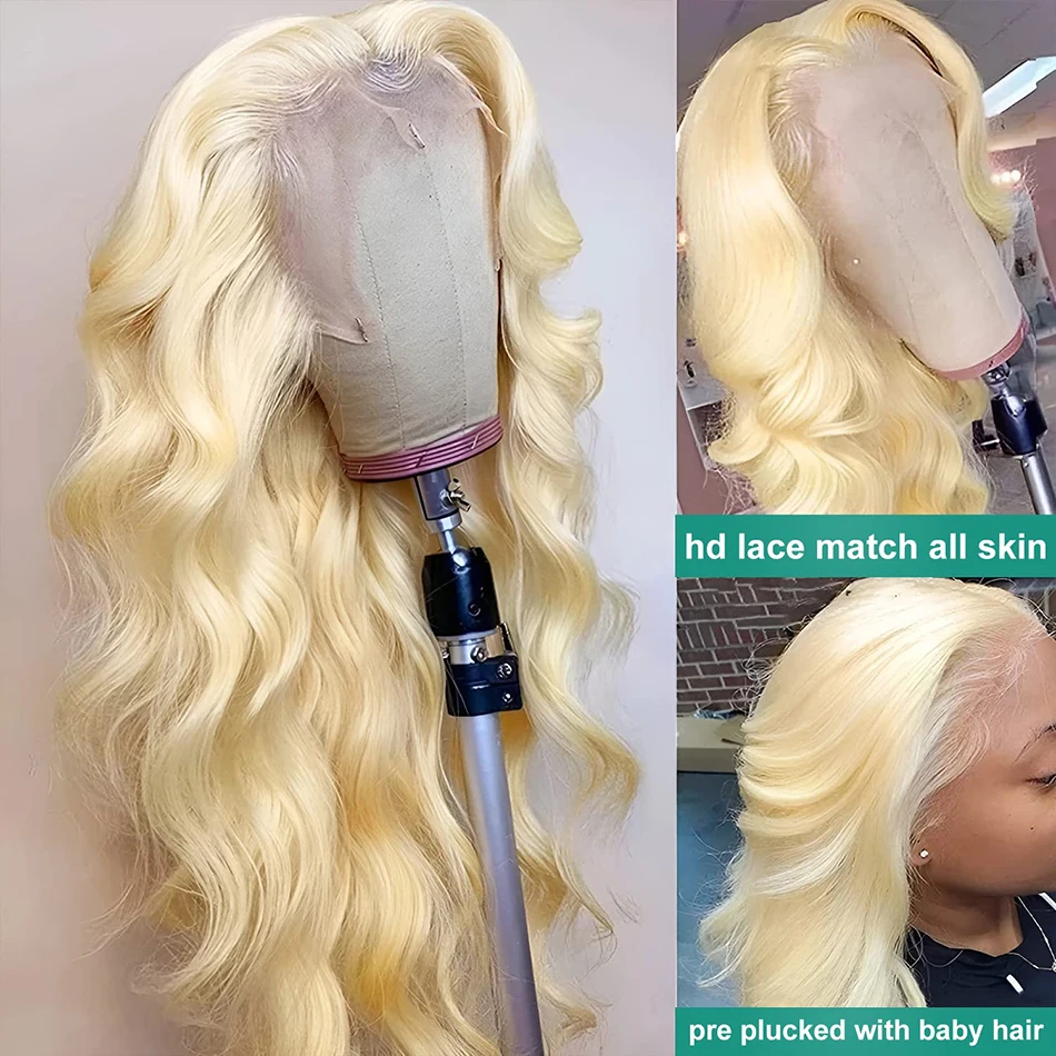 Wiggogo Szőke csipkével bejárati Paróka Emberi haja glueless Paróka 613 Merevlemez csipkével Elölről Paróka 13X6 Alapanyag Hullámosság Emberi haja wigs 13X4 Merevlemez csipkével wigs