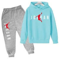 Enfants automne printemps tendance lettre imprimer 2 pièces sweat à capuche + pantalon survêtements 3-13 ans garçons filles tenues décontractées enfants vêtements ensembles 2