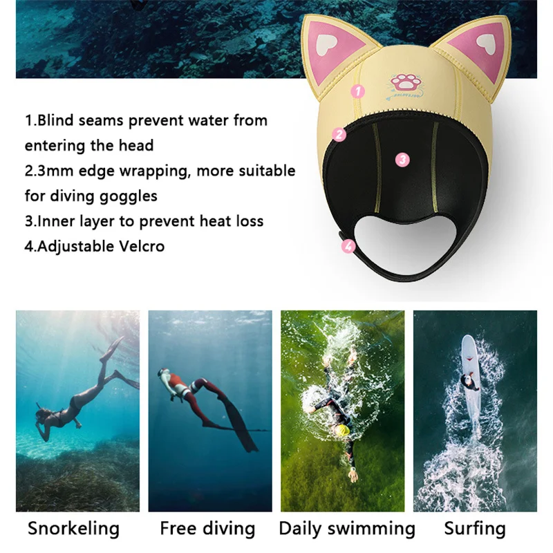 Description Picture 5 of itemOutdoor Diving Hat Men Swimming Cap Elastic Thickened Insulation Beach Sunscreen Cartoon Diving Head Cover Swim Caps for Women