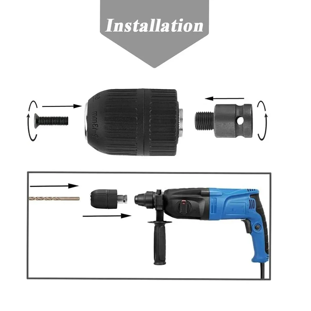 Drill Chuck Drill Chuck With 1/2inch Chuck Socket Square Female Adapter 1/2-20UNF Quick Grip Keyless 2mm~13mm(0.08"~0.51") Clamp Range