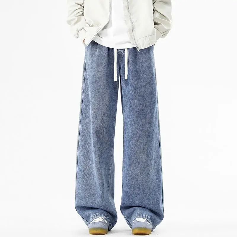 The autumn new American men's wide leg jeans feature loose retro straight leg pants, with a casual and fashionable high street 1
