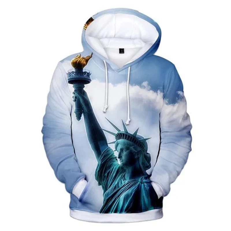 

Statue Of Liberty America Flag Hoodie 3D Printing USA Eagle American Emblem Graphic Hoodies for Men Sweatshirt Hooded Pullovers