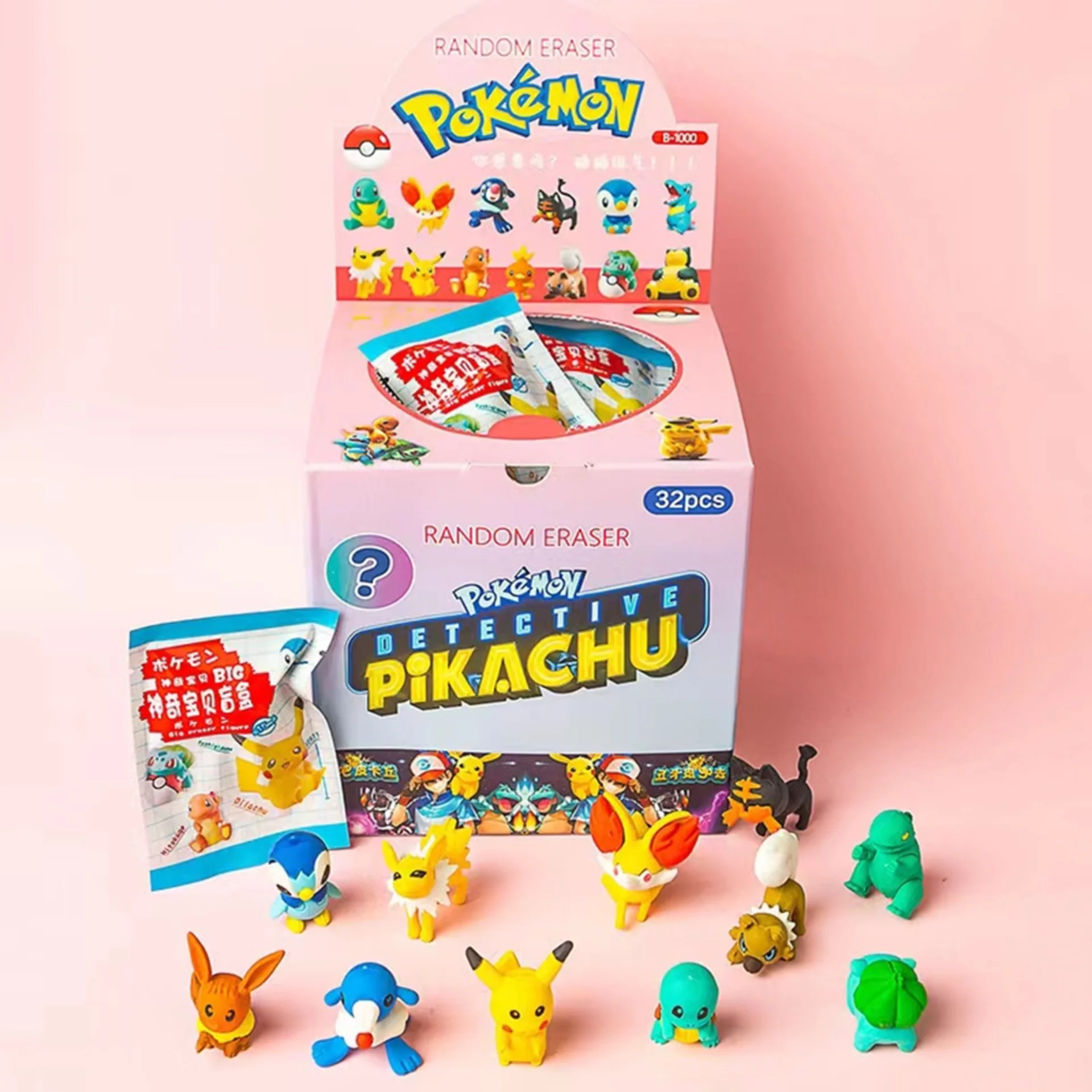 

32Pcs/Set Pokemon/Crayon Shin-chan Creative Diy Cartoon Pencil Eraser Anime Action Figure Pikachu Student Stationery Kids Gifts