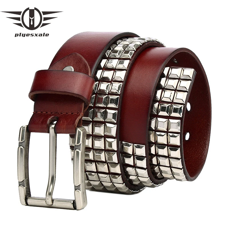 

3.8cm Width Trendy Pin Buckle Punk Rivet Studded Belt For Men Luxury Designer Mens Leather Belt Cowboy Jeans Waist Strap G563