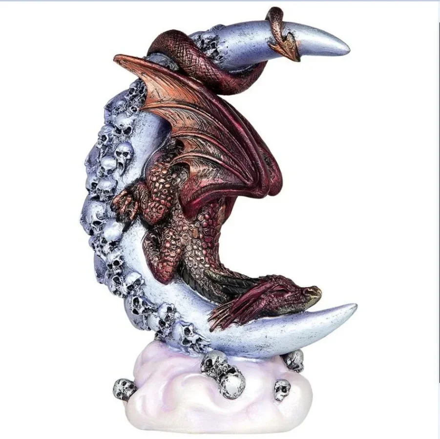 

Dragon Statue Moonlight Crescent Figurines Desktop Decorative Ornaments Resin Crafts Gothic Style Dark Decor Skull Sculpture