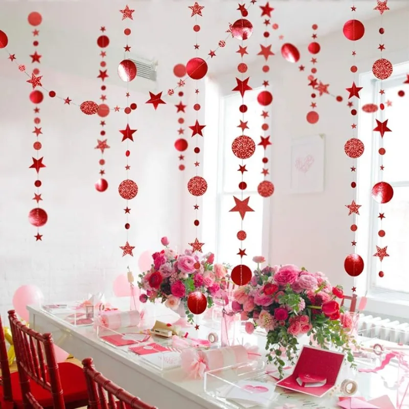 

Twinkle Star Garlands Red Circle Dots Streamer for Valentines Party Decorations Red Banner for Chinese New Year Hanging Decor