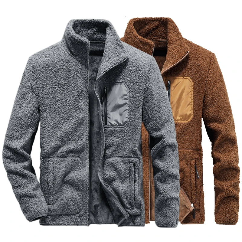Brand Designer Men Outdoor Hiking Fleece Jackets Autumn Fleece Warm Coat Mens Multi-pocket Tactical Windproof Fashion Jacket Men