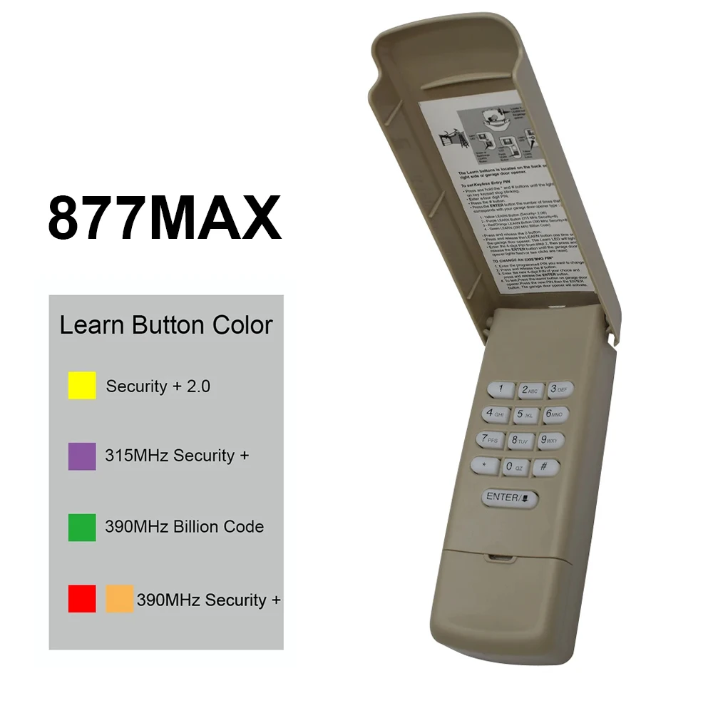 877MAX Wireless Keypad for 376LM 377LM 877LM 971LM 977LM 878MAX Keyless Garage Door Opener Remote Control Entry System