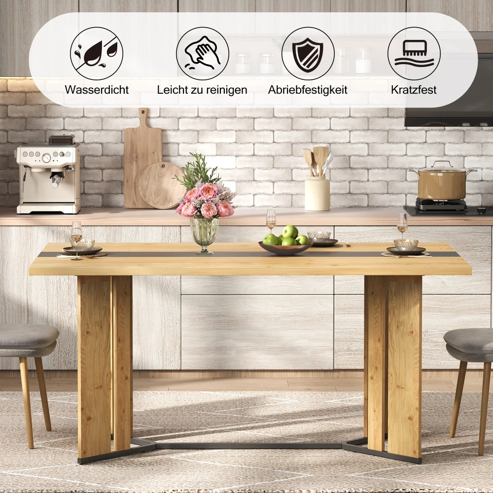 Moderner Esstisch, 2,5 cm dicke Tischplatte, goldfarbene Metallbeine mit verstellbaren Schiebern, für Wohnzimmer und Esszimmer – Detail 20