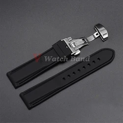 Universal Quick Release Silicone Strap with Butterfly Buckle - Sporty, Waterproof Watch Band for Men & Women, Available in Multiple Sizes (Black Black)