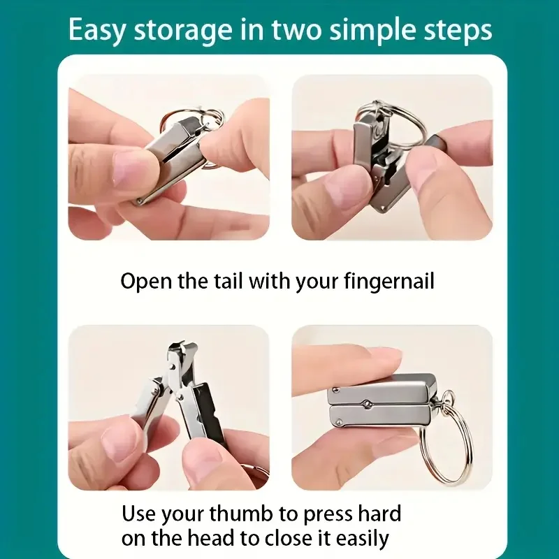Mini Folding Nail Clipper with Keychain Stainless Steel Household Nail Clippers Compact Design for Household&On-the-Go Care