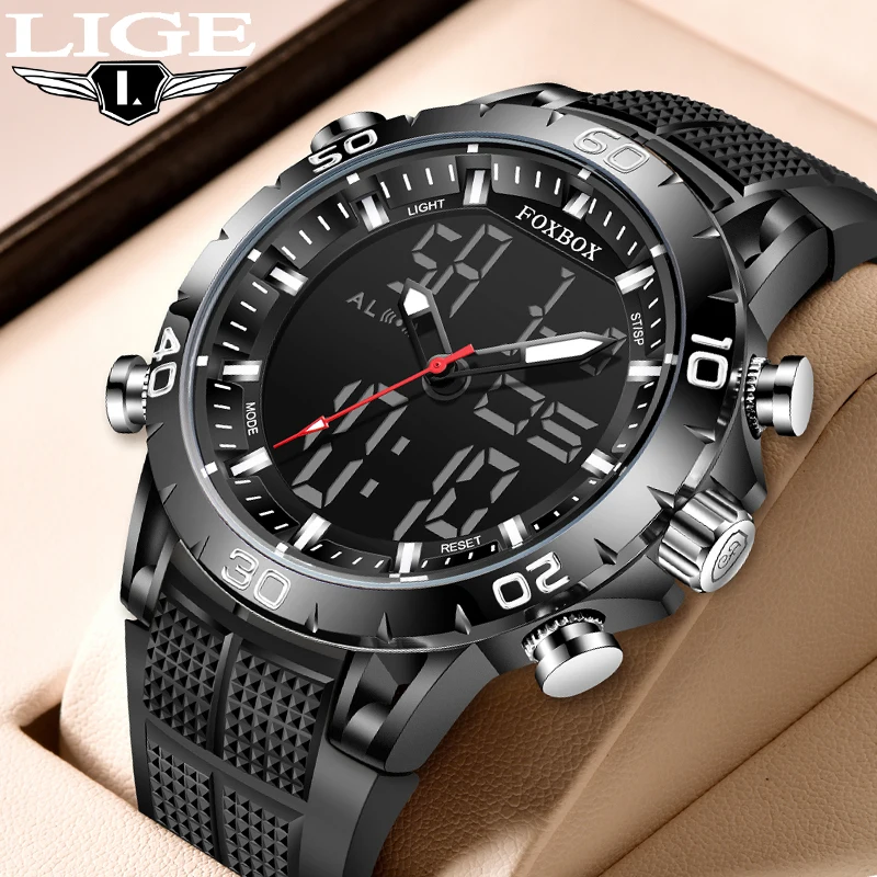 Sports Watch For Men  Dual Display 50M Waterproof Quartz Watches Chronograph Digital Alarm Clock Military WristWatch_voghion.com