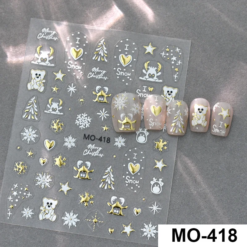 Gold Weihnachten Nail Art Aufkleber Y2K Bronzing Weihnachtsbaum Schneeflocke Schneemann Stern Sliders Cartoon Hirsch Bär Neujahr Maniküre Aufkleber – Detail 13