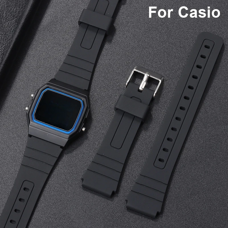 18 mm Silikon-Uhrenarmband für Casio W800H, schwarzes Armband für SGW400 F91W F84 F105/108/A158/168 AE1200/1300, weiches Sportarmband