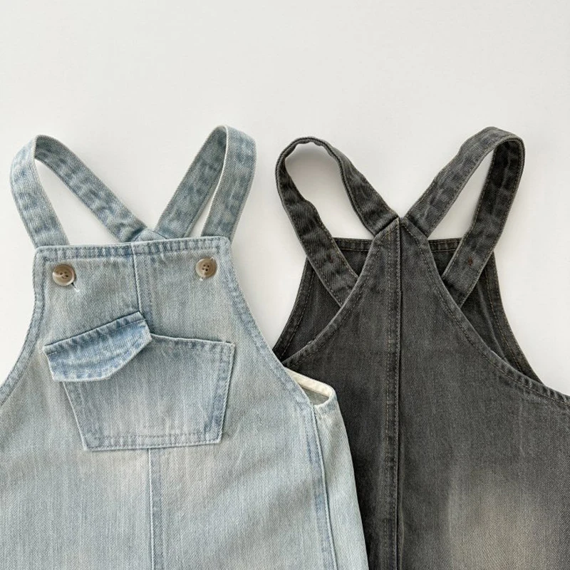 Spring Autumn Children's Wear Strap Pants Children's Solid Denim Pants Infant Jumpsuit Clothing Boy Girls Kids Overalls 2-6T