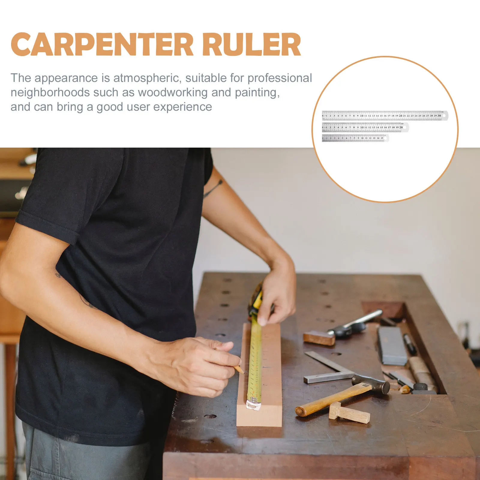 3Pcs 헤비 듀티 스테인레스 스틸 직선 눈금자 양면 스케일 눈금자 기계공을 위한 걸이 구멍이 있는 경량 휴대용 눈금자