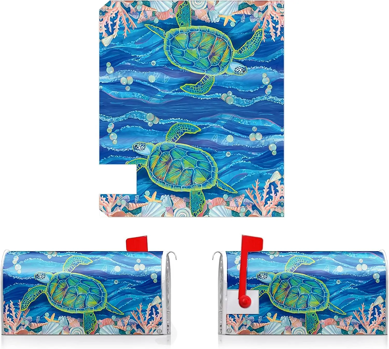 Sea Turtle Shells Mailbox Covers Magnetic Waterproof Post Letter Box Cover for Outdoor Garden Yard Decoration Large