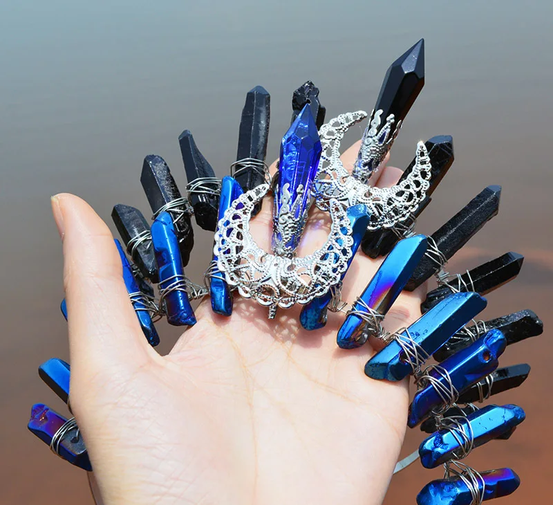 Good Present Witch Moon Accessories Electroplating Multicolored Crystal Crown Handmade Bridal Hair Band Hair Accessories