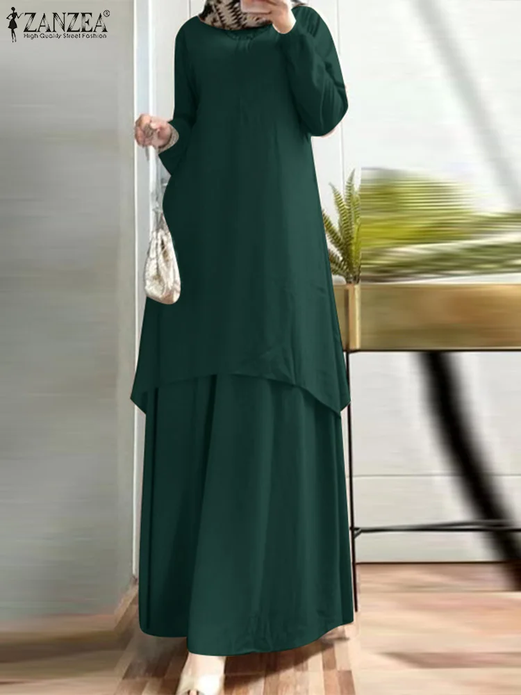 

ZANZEA Elegant Dubai Turkey Abaya Maxi Dress Fashion Women Long Sleeve Muslim Hijab Sundress Spring Solid Islamic Clothing Robe
