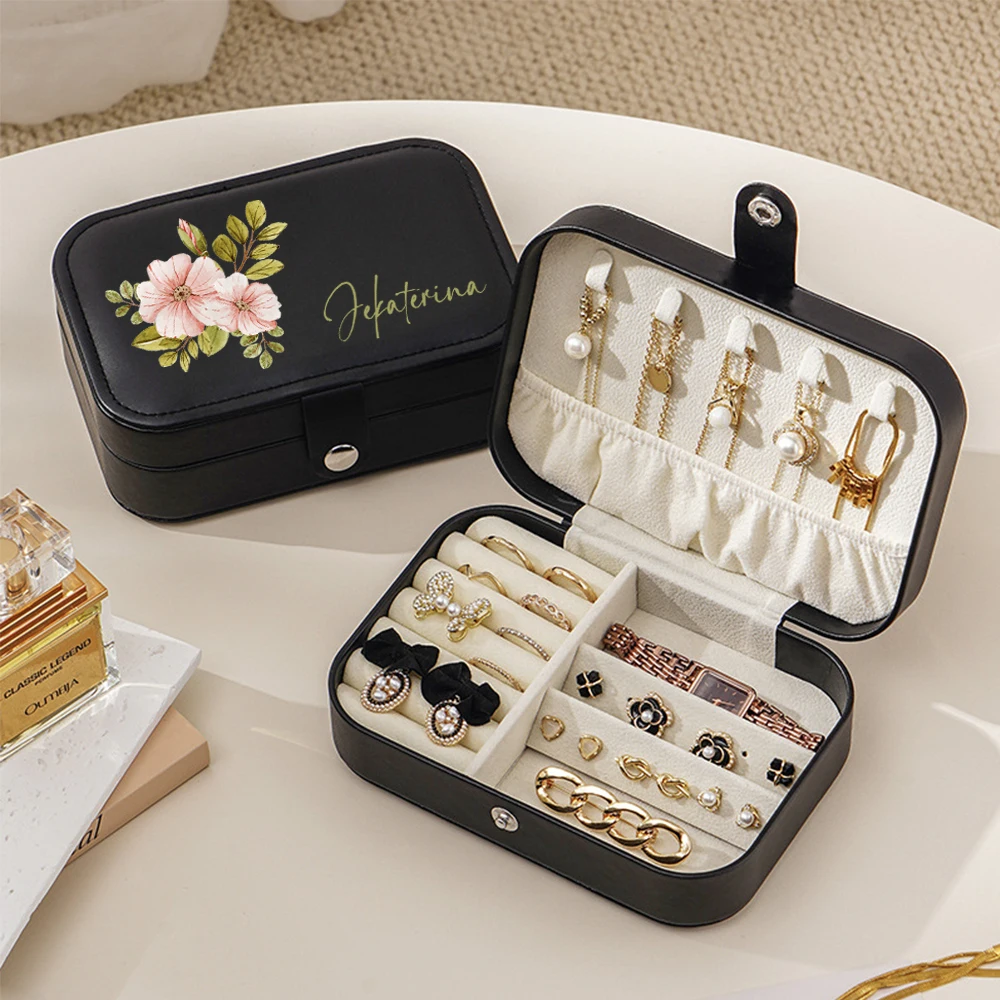 Elegant Personalized Purple Flower Jewelry Box with Custom Name – Perfect Gift