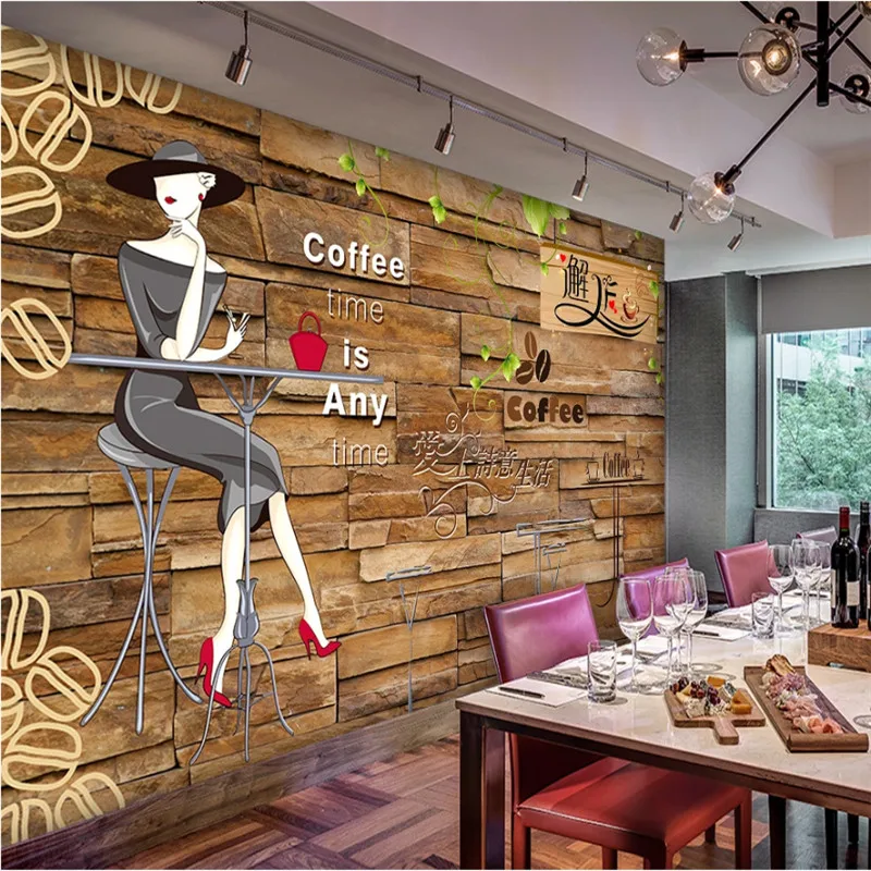 French Romance Retro Brick Wall Coffee Shop Industrial Decor Background