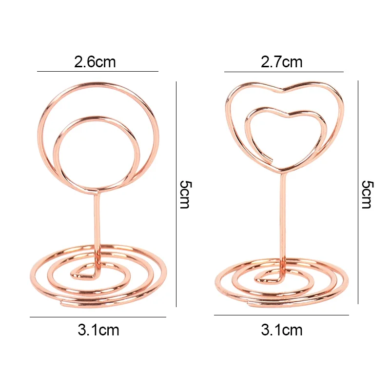 10/20Pcs Heart Round Shape Metal Card Holders Table Number Holders Photo Stands Memo Clip Party Supplies