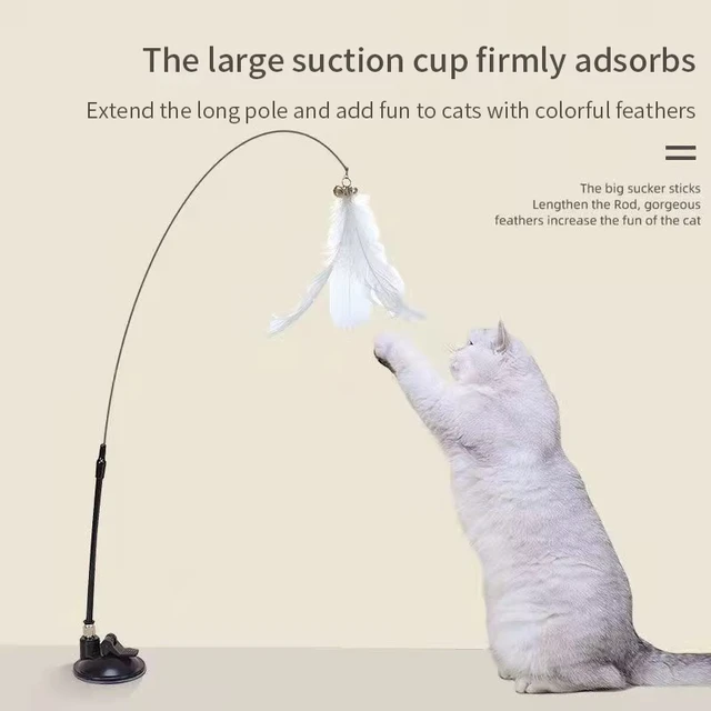 Interactive Cat Toy Handfree Cat Stick Kitten Playing Teaser Wand Toy Suction Cup Feather Wand Pet Supplies Simulation Feather 5