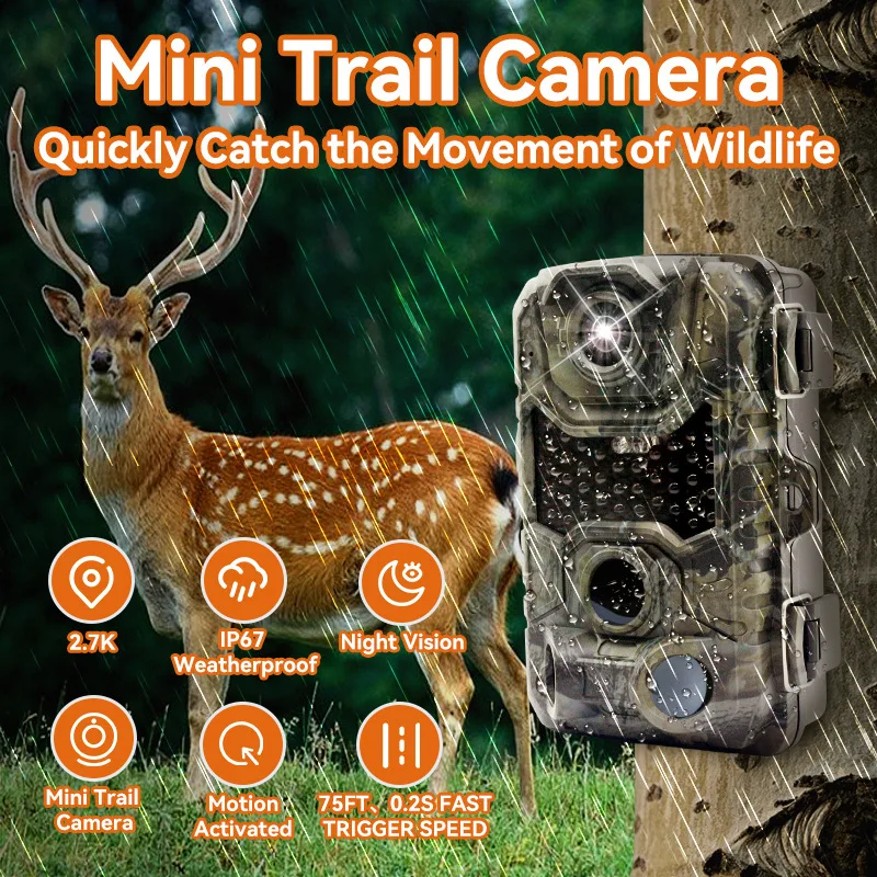 Caméra trail WiFi extérieure 2.7K étanche IP66 déclenchement mouvement vision nocturne chasse surveillance faune