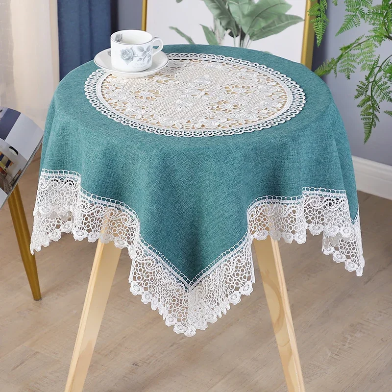 

Simple rectangular fresh solid color patchwork hollowed out lace tea table table round tablecloth