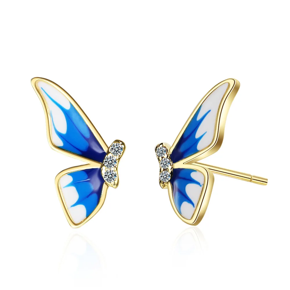 

925 Sterling Silver Earrings Zirconia Luxury Original Butterfly Stud Earrings for Women Brincos Pendientes Fine Jewelry
