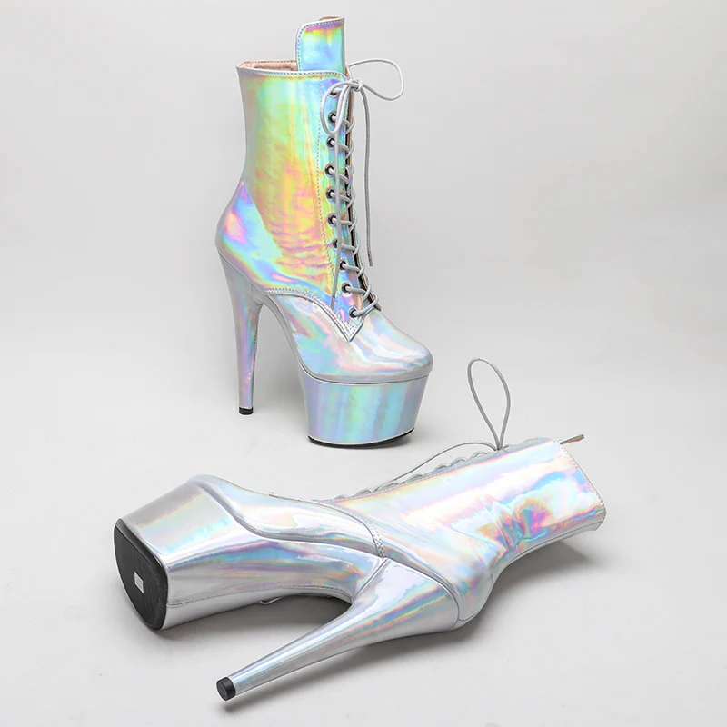 Leecabe Silver holo 17CM/7inches Pole dancing shoes High Heel platform Boots Pole Dance boot