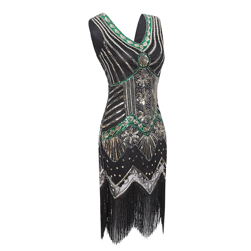 20s Plus Size S-4XL Women 1920s Gastby Sequin Art Embellished Fringed Flapper Dress Party Costumes 4