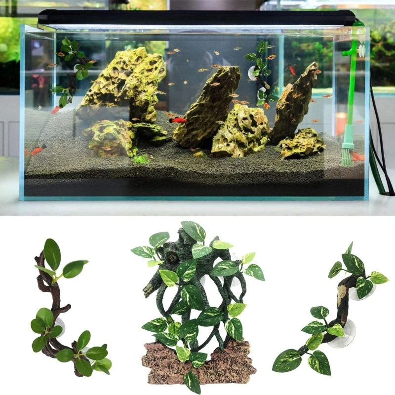 Reptile-Climbing Branch Terrarium Plant Suction Cup Aquariums Decoration Simulate Aquatic-Plant Reptiles Tree for Gecko 1
