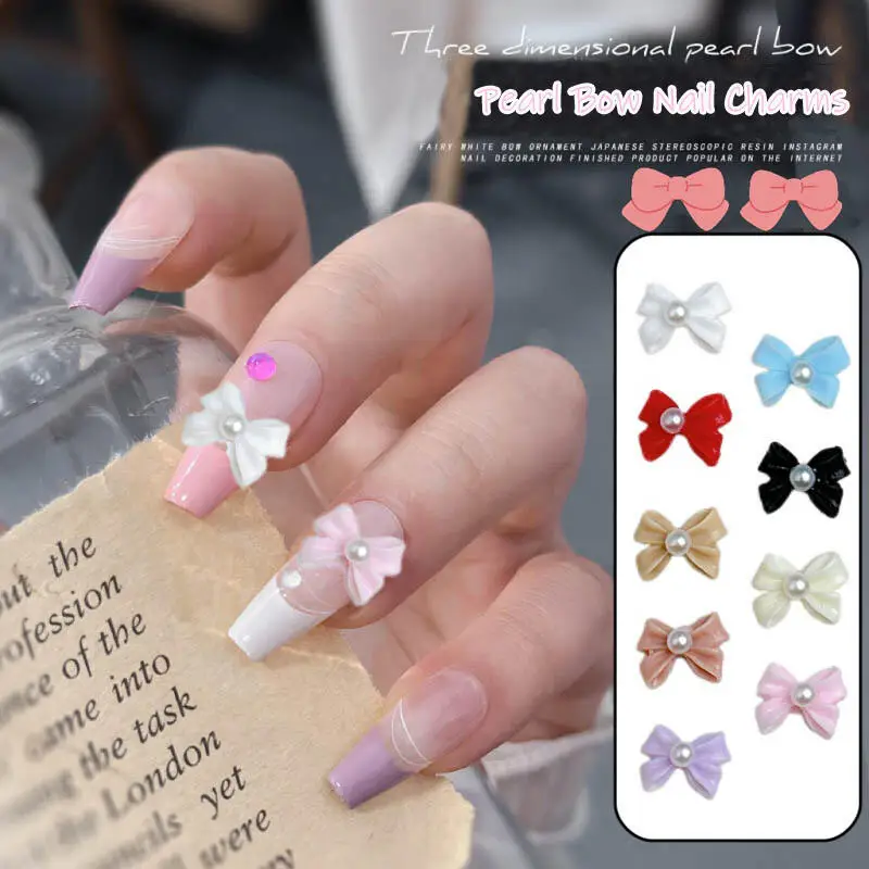 20PCS 솔리드 컬러 진주 Bowknots 네일 매력 3D 미니멀리스트 광택 넥..