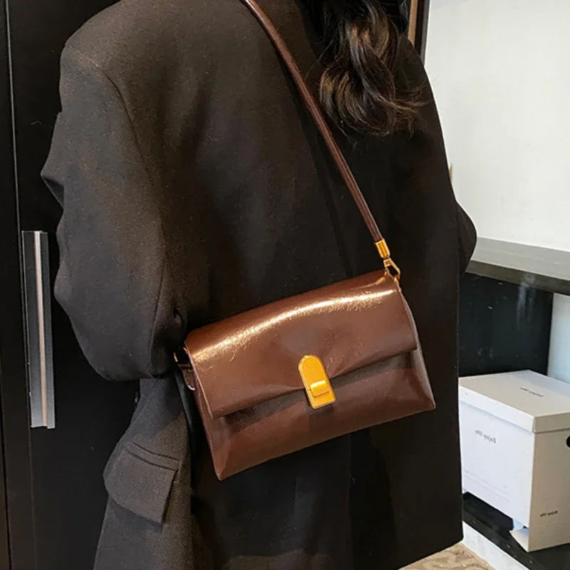 Solid Color Flap Pu Leather Crossbody Bag For Women Fashion Trend Underarm Shoulder Bag Women's Designer Handbag and Purse
