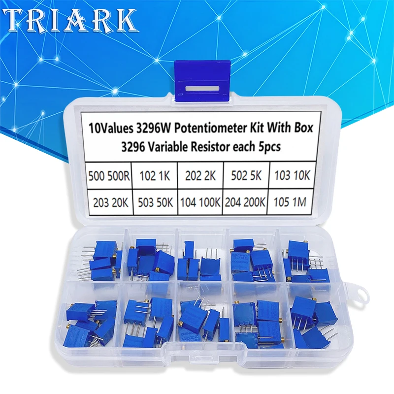 100x 3296 Präzisions-Potentiometer Sortiment – 10 Werte, 1k Bis 500k Ohm, In Box