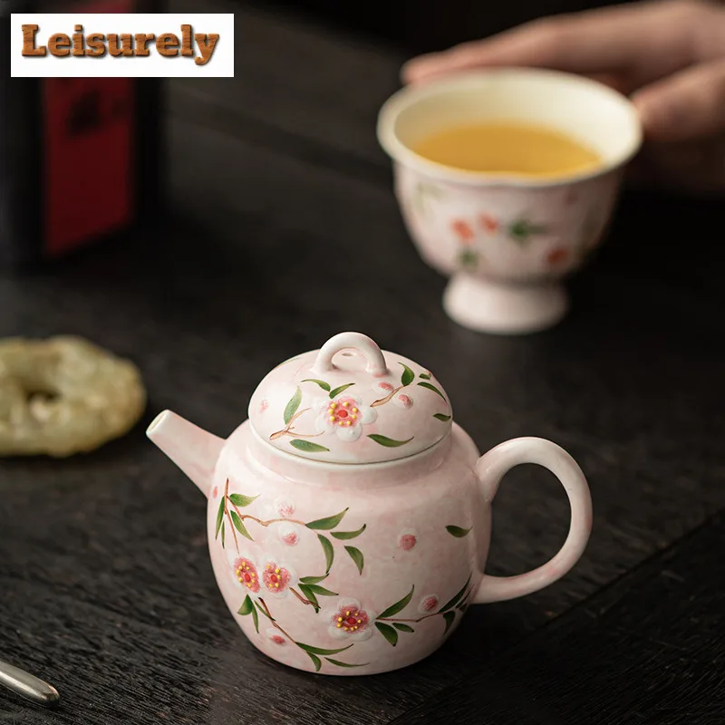 90ml Hand-painted Peach Blossom Teapot Antique Tea Infuser Pot Tea Making Kettle with Strainer Tea Ceremony Supplies Ornaments