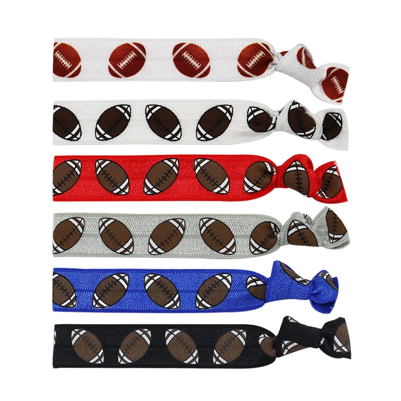 30Pcs American Football Rugby Printed Fold Over Elastic Band Hair Tie FOE Ribbon Bracelet Ponytail Holder football captain armband elastic adjustable arm band leader soccer competition