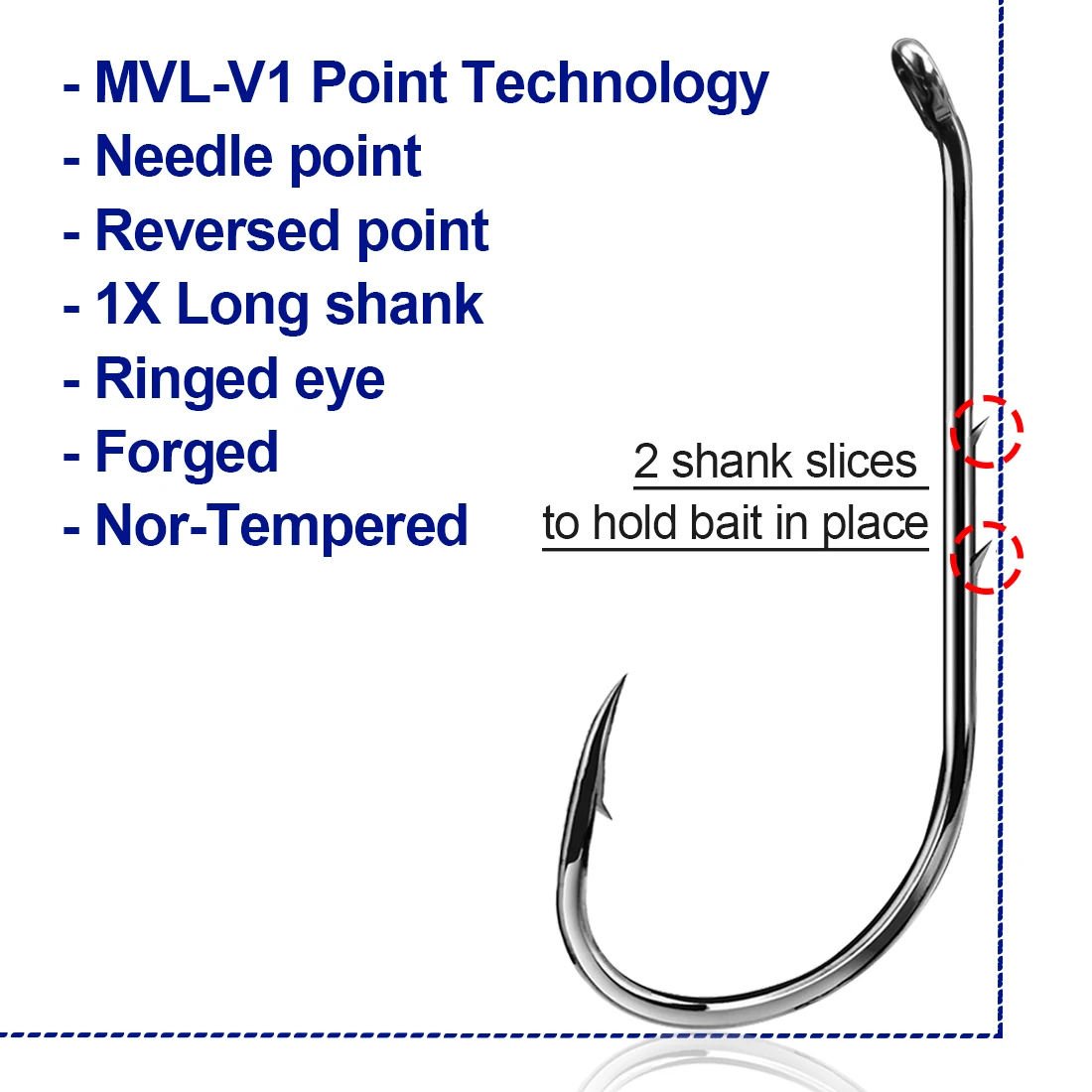 Mustad 92641 Beak Fishing Hook - Special Long Shank, Forged, Down Eye, Size 4/0, 2 Slices - View #3
