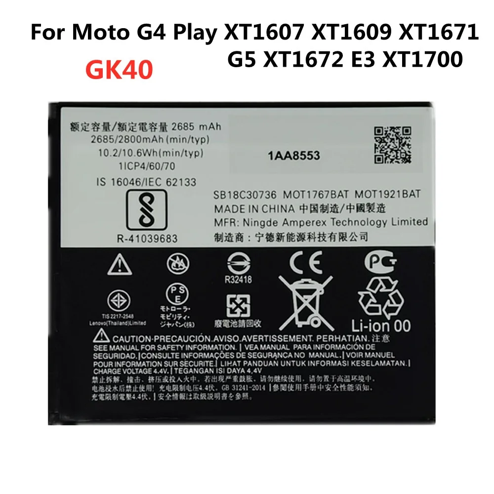 ORIGINAL GK40 BATTERY FOR MOTOROLA MOTO G4 PLAY XT1607 XT1609 WITH 2800mAh  