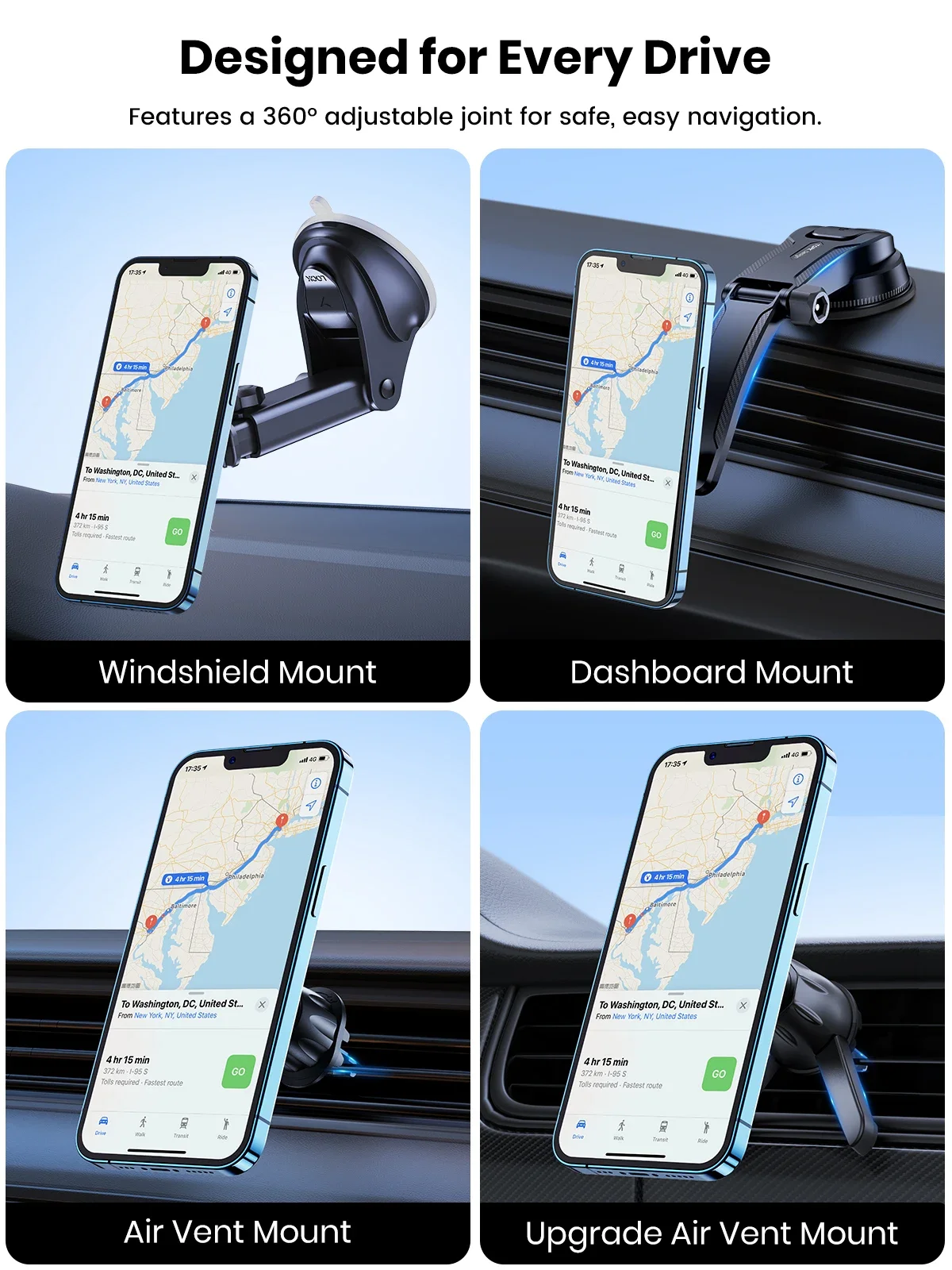 Premium Super Stable Car Phone Holder for Dashboard, Windscreen, or Air Vent