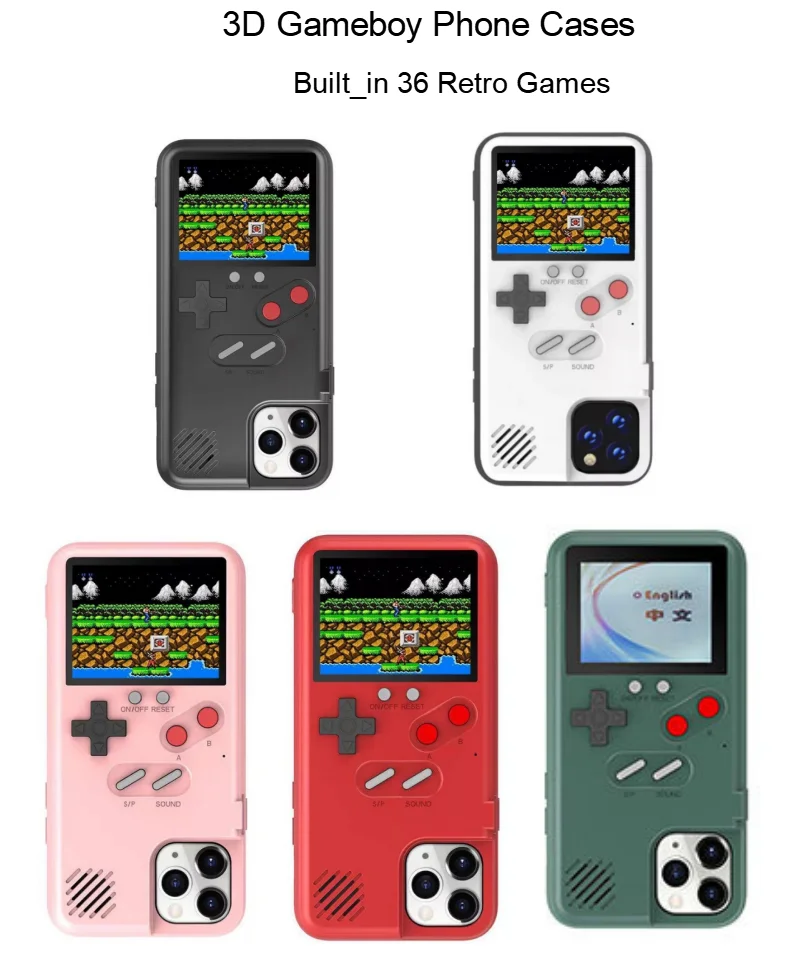 Retro 3D Gameboy Case for iPhone with 36 Small Games, Vintage Anti