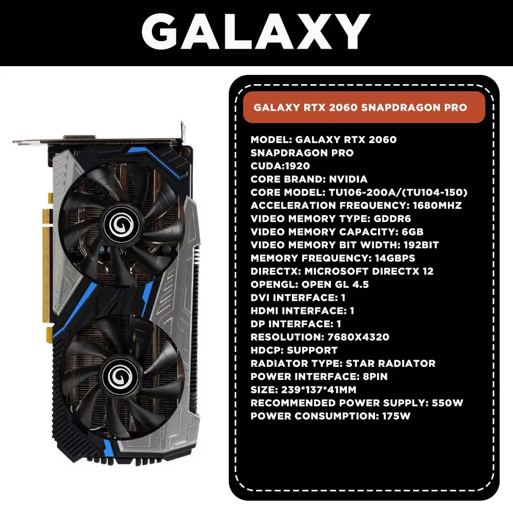 GALAXY NEW RTX2060 S Pro 8G Graphic Card RTX 2060 GDDR6 192 Bit 12NM Video Cards GPU DeskTop CPU Motherboard placa de video
