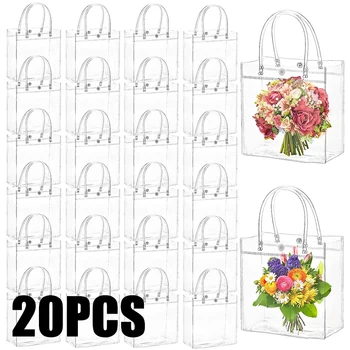 10/20 pièces sac cadeau Transparent avec poignée mariage fête d'anniversaire bonbons emballage cadeau sac fourre-tout réutilisable noël bébé douche 1