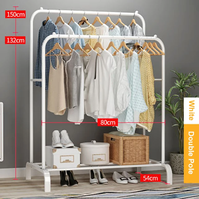 Garment Rack Free-standing Clothes Rack with Top Rod,Coat Rack Clothes, Hanger Wardrobe ,Clothes for Rack Lower Storage W-Double pole-80cm