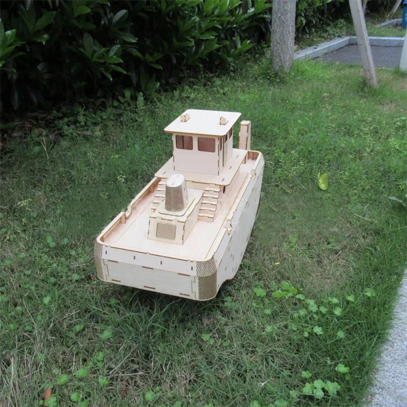 Wooden Springer Pusher Boat Model Kit Rescue Ship DIY Hand Assembled Tugboat Model Toy Gift 4