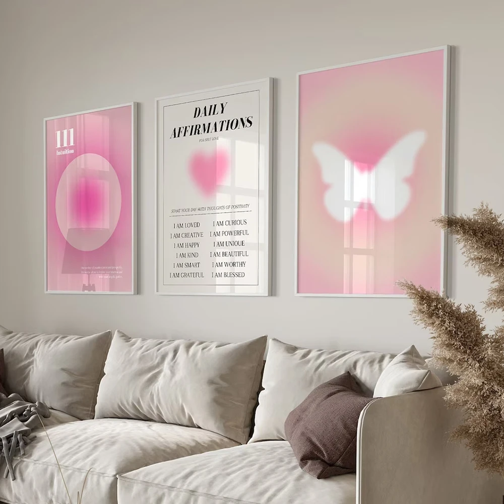 Retro Pink Aura Statement Trust Graident Spiritual Angel Numbers Wall Art Canvas Painting Poster Per Soggiorno Home Decor